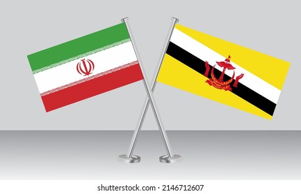 Crossed flags of Iran and Brunei. Official colors. Correct proportion. Banner design