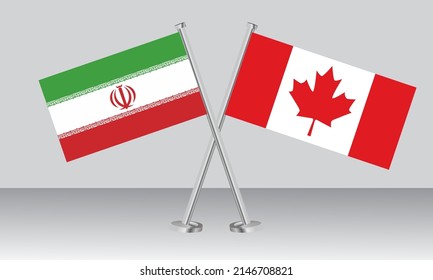 Crossed flags of Iran and Canada. Official colors. Correct proportion. Banner design