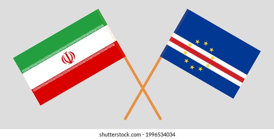 Crossed flags of Iran and Cape Verde. Official colors. Correct proportion