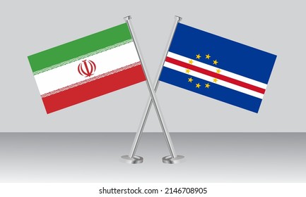 Crossed flags of Iran and Cape Verde. Official colors. Correct proportion. Banner design