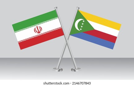 Banderas cruzadas de Irán y Comoras. Colores oficiales. Proporción correcta. Diseño de pancartas