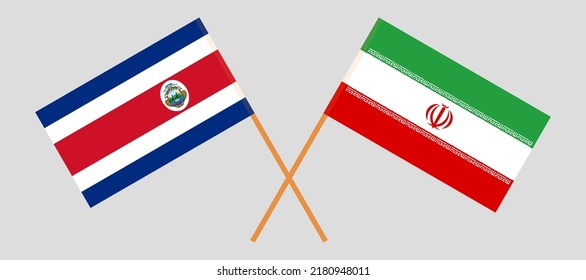 Crossed flags of Iran and Costa Rica. Official colors. Correct proportion. Vector illustration

