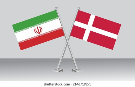 Crossed flags of Iran and Denmark. Official colors. Correct proportion. Banner design