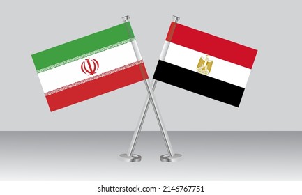 Crossed flags of Iran and Egypt. Official colors. Correct proportion. Banner design