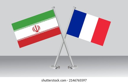 Crossed flags of Iran and France. Official colors. Correct proportion. Banner design