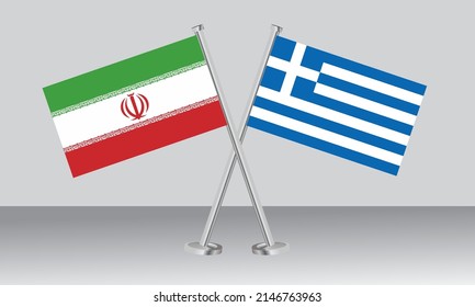 Banderas cruzadas de Irán y Grecia. Colores oficiales. Proporción correcta. Diseño de pancartas