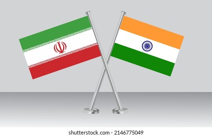 Crossed flags of Iran and India. Official colors. Correct proportion. Banner design