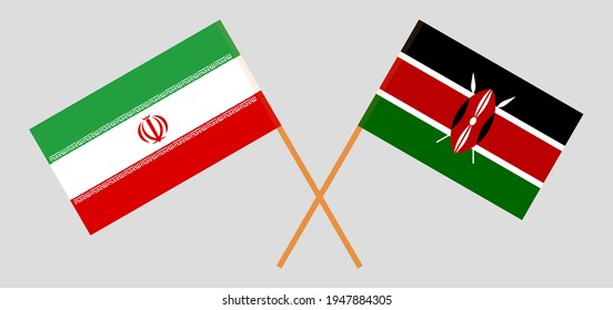 Crossed flags of Iran and Kenya. Official colors. Correct proportion