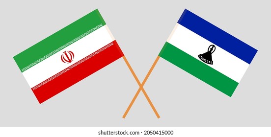 Crossed flags of Iran and the Kingdom of Lesotho. Official colors. Correct proportion