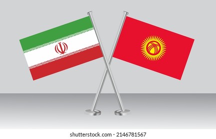 Crossed flags of Iran and Kyrgyzstan. Official colors. Correct proportion. Banner design