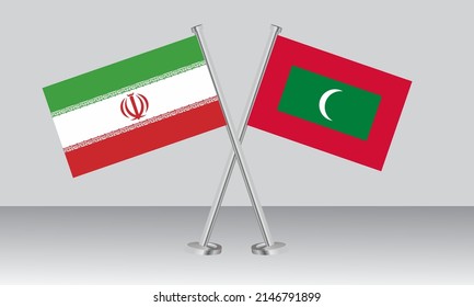 Crossed flags of Iran and Maldives. Official colors. Correct proportion. Banner design