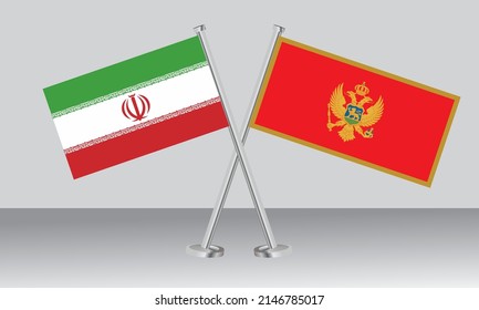 Crossed flags of Iran and Montenegro. Official colors. Correct proportion. Banner design