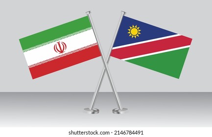 Banderas cruzadas de Irán y Namibia. Colores oficiales. Proporción correcta. Diseño de pancartas
