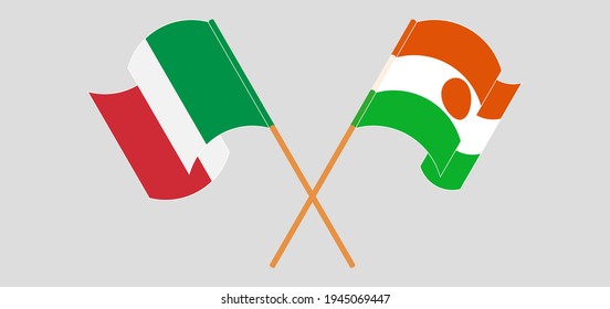 Gekreuzte Flaggen des Iran und des Niger. Offizielle Farben. Richtiger Anteil