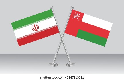 Crossed flags of Iran and Oman. Official colors. Correct proportion. Banner design
