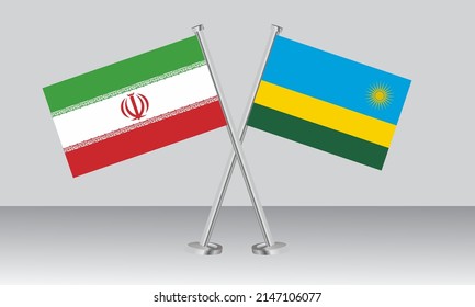 Gekreuzte Flaggen des Iran und Ruandas. Offizielle Farben. Richtiger Anteil. Banner-Design