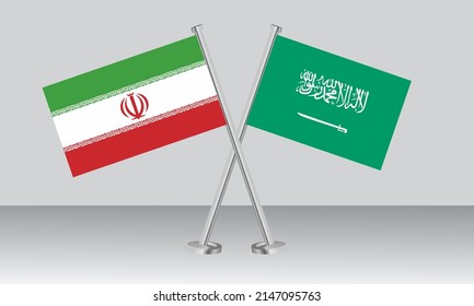 Crossed flags of Iran and Saudi Arabia. Official colors. Correct proportion. Banner design