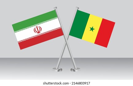 Crossed flags of Iran and Senegal. Official colors. Correct proportion. Banner design