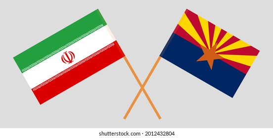 Crossed flags of Iran and the State of Arizona. Official colors. Correct proportion