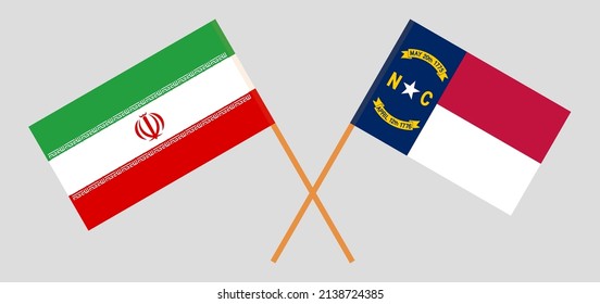 Crossed flags of Iran and The State of North Carolina. Official colors. Correct proportion. Vector illustration
