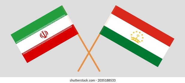 Crossed flags of Iran and Tajikistan. Official colors. Correct proportion