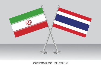 Crossed flags of Iran and Thailand. Official colors. Correct proportion. Banner design