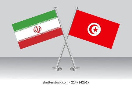 Crossed flags of Iran and Tunisia. Official colors. Correct proportion. Banner design