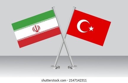 Banderas cruzadas de Irán y Turquía. Colores oficiales. Proporción correcta. Diseño de pancartas