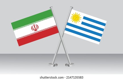 Crossed flags of Iran and Uruguay. Official colors. Correct proportion. Banner design