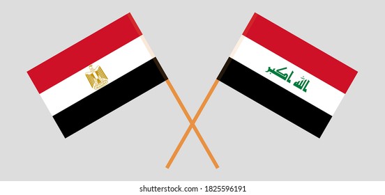 Banderas cruzadas de Irak y Egipto. Colores oficiales. Proporción correcta. Ilustración del vector
