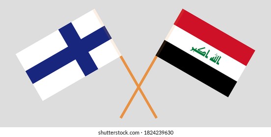Crossed flags of Iraq and Finland. Official colors. Correct proportion. Vector illustration
