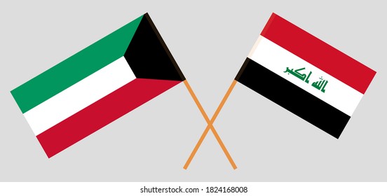 Crossed flags of Iraq and Kuwait. Official colors. Correct proportion. Vector illustration
