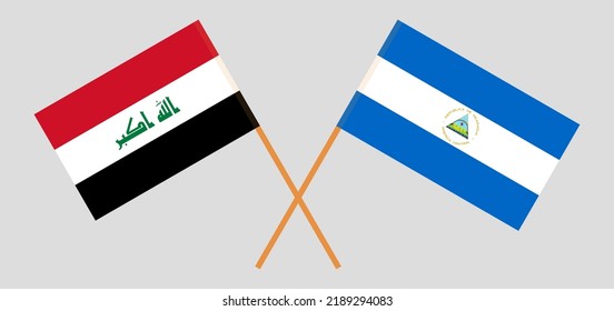 Crossed flags of Iraq and Nicaragua. Official colors. Correct proportion. Vector illustration
