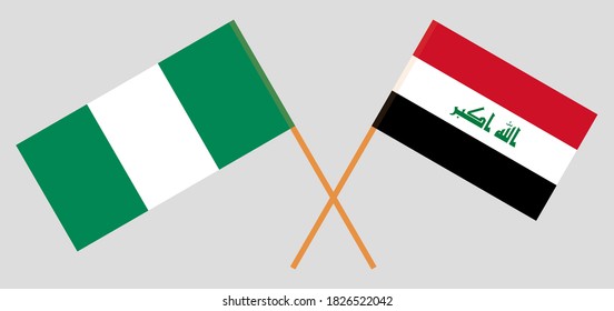 Crossed flags of Iraq and Nigeria