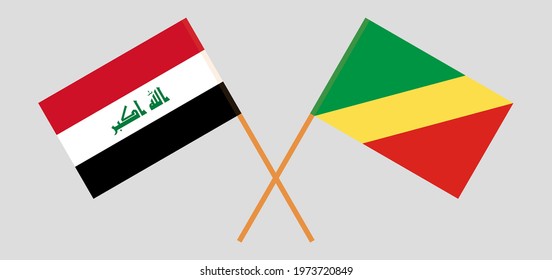 Crossed flags of Iraq and Republic of the Congo. Official colors. Correct proportion