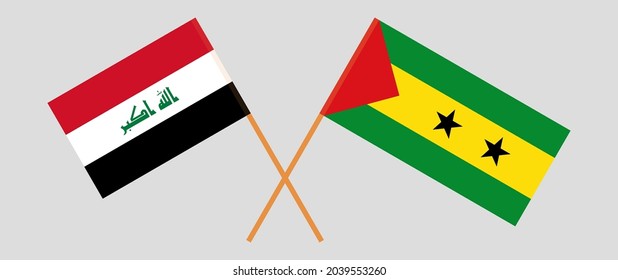 Crossed flags of Iraq and Sao Tome and Principe. Official colors. Correct proportion