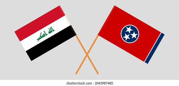 Banderas cruzadas del Iraq y del Estado de Tennessee. Colores oficiales. Proporción correcta