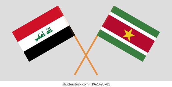 Crossed flags of Iraq and Suriname. Official colors. Correct proportion