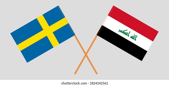 Crossed flags of Iraq and Sweden. Official colors. Correct proportion. Vector illustration
