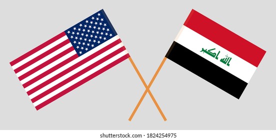 Crossed flags of Iraq and the USA. Official colors. Correct proportion. Vector illustration
