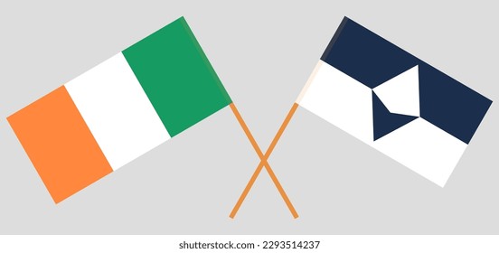 Crossed flags of Ireland and Antarctica. Official colors. Correct proportion. Vector illustration
