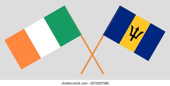 Crossed flags of Ireland and Barbados. Official colors. Correct proportion. Vector illustration
