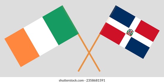 Crossed flags of Ireland and Dominican Republic. Official colors. Correct proportion. Vector illustration
