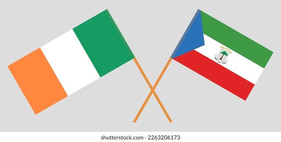 Crossed flags of Ireland and Equatorial Guinea. Official colors. Correct proportion. Vector illustration
