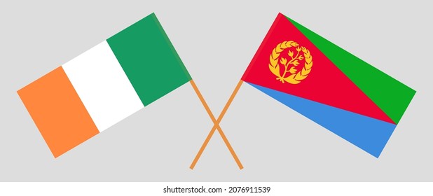 Crossed flags of Ireland and Eritrea. Official colors. Correct proportion. Vector illustration
