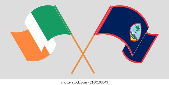 Crossed flags of Ireland and Guam. Official colors. Correct proportion. Vector illustration
