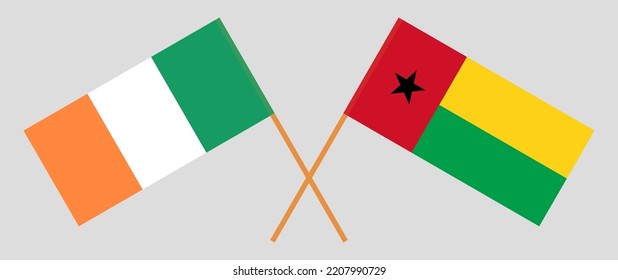 Crossed flags of Ireland and Guinea-Bissau. Official colors. Correct proportion. Vector illustration
