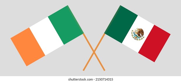 Crossed flags of Ireland and Mexico. Official colors. Correct proportion. Vector illustration
