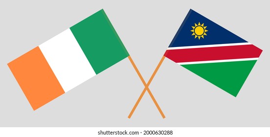 Crossed flags of Ireland and Namibia. Official colors. Correct proportion