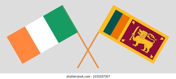 Banderas cruzadas de Irlanda y Sri Lanka. Colores oficiales. Proporción correcta. Ilustración del vector
